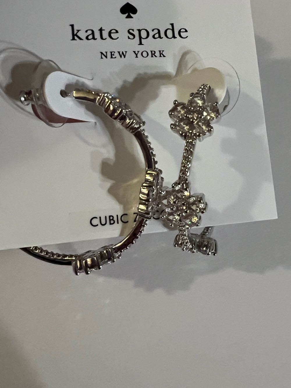 Kate Spade Silver Gleaming Garden CZ Floral Hoop Earrings New In Package